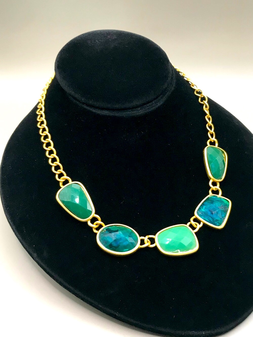 Gold-Tone Necklace with Green Acrylic Gemstone Accents